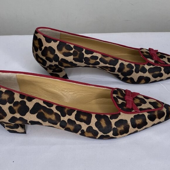 NEW DIAN. Womens Pumps Leopard Print Size 7.5 Brussel Piped Bow Low Heel - Picture 2 of 11